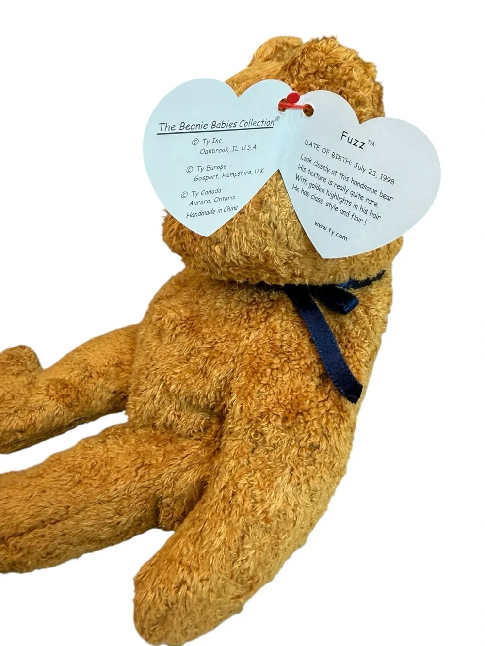 Ty Beanie Baby Fuzz the Bear DOB July 23, 1998